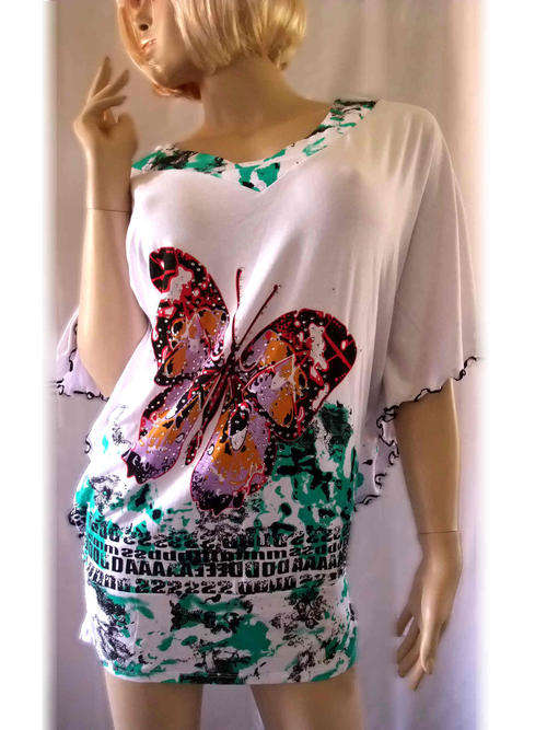 V Neck Butterfly Sleeve Cotton Top 36/38