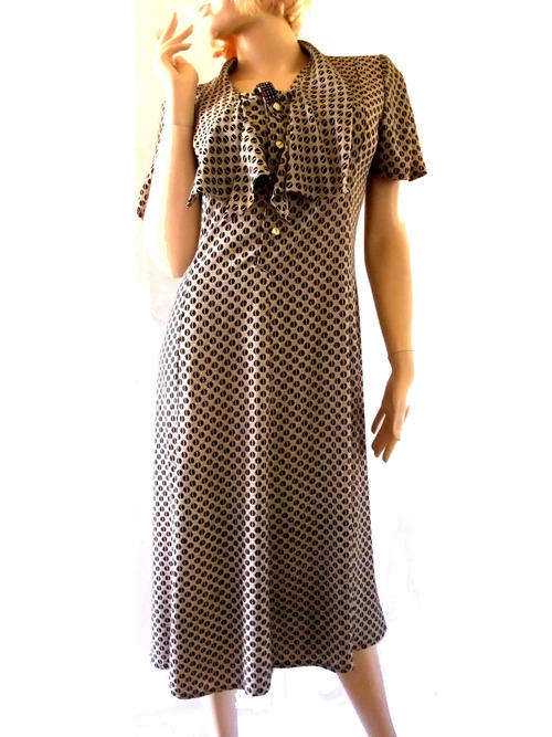 Elegant Vintage Dress Grayish Brown/Black 36/38
