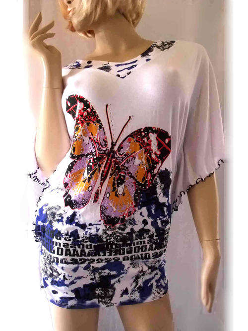 V Neck Butterfly Sleeve Cotton Top 34/36