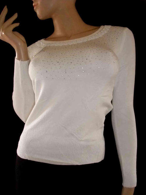 Sprinkle Scoop Front Knit Blouse Cream Free Size