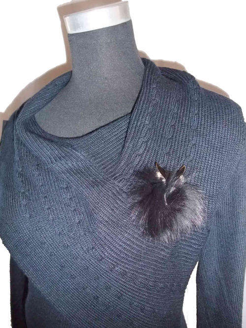 Stylish Shawl Long Sweater BLACK With Brooch 36/38