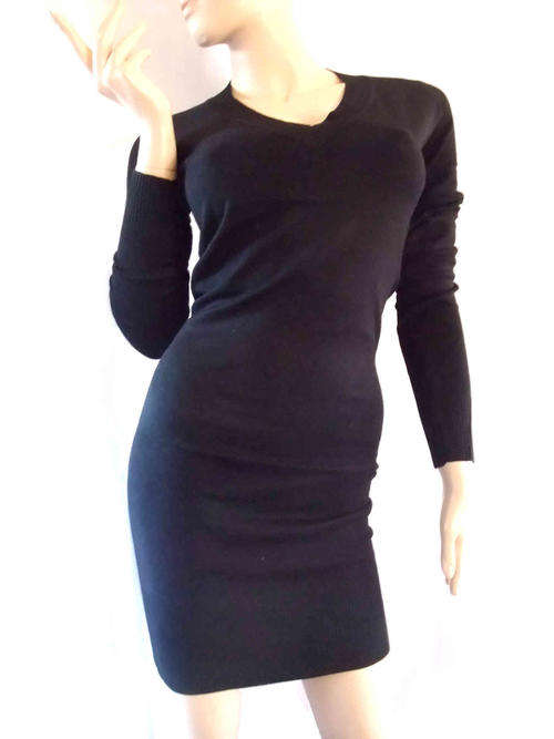 Simply Elegant Knit Slim Dress Black Free Size