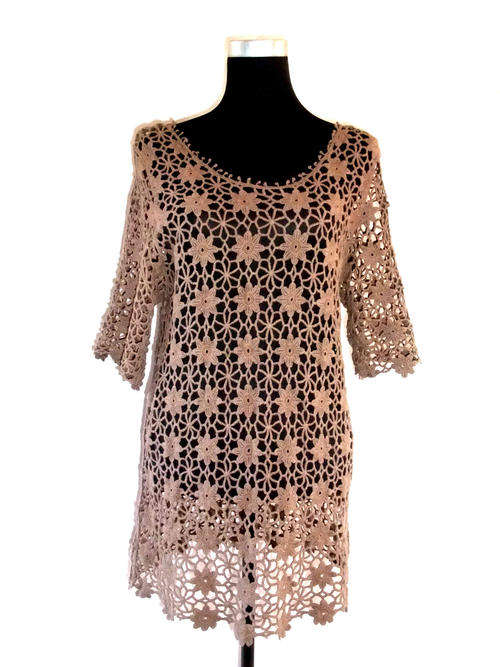 100% Cotton Elegant  Embroidery Long Top Brown Free Size
