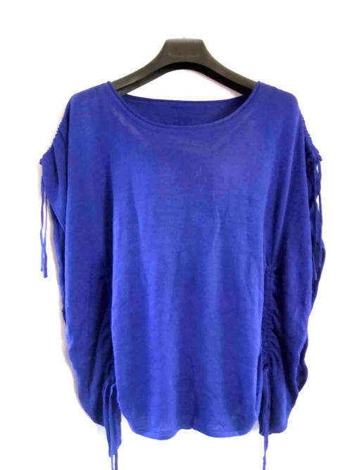 Flutter Cotton Top Adjustable Ruching Sides & Sleeves Blue