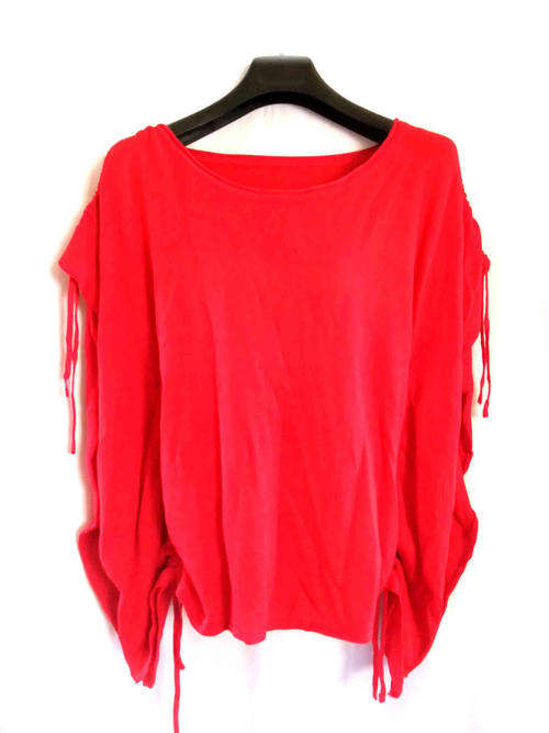Flutter Cotton Top Adjustable Ruching Sides & Sleeves Red