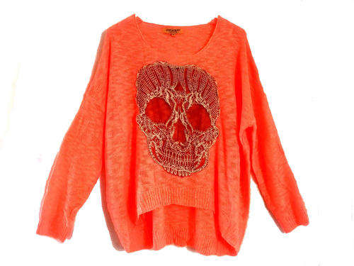 Stylish Skull Loose Knit  Wool Shirt Orange Size M/L