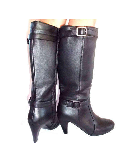LEATHER LIKE BUCKLE BOOTS BLACK SIZES : 5 , 6 , 7