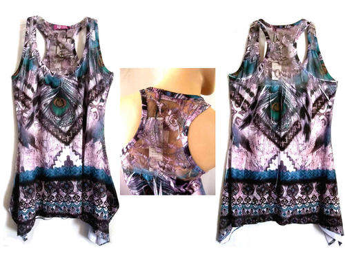 Sleeveless High Low Long Top Floral Lace Back 32/34