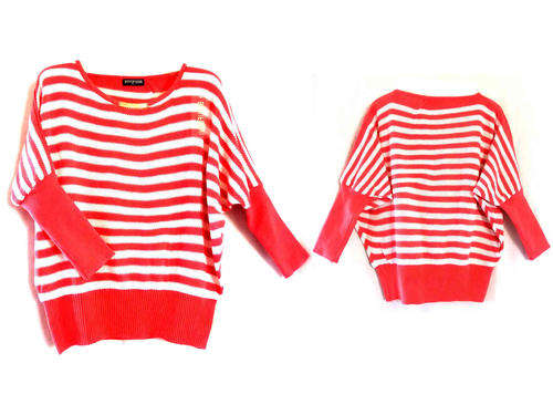 **S a l e **Round Neck 3/4 Batwing Sleeve Striped Top Pink 32/34