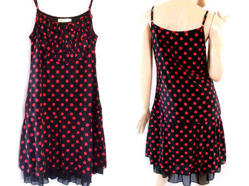 Polka Dot Chiffon Flounce Lined Dress 36/38