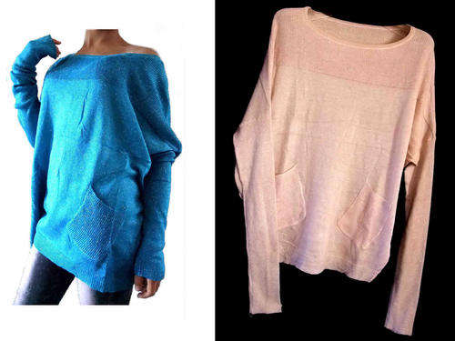 Trendy Light Knitwear Extra Long Sleeves Glitter Cotton Top Light Pink