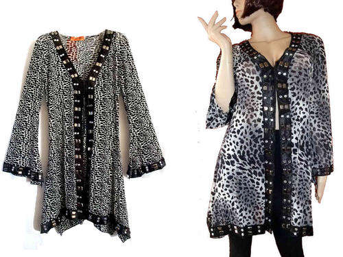 Eye Catching Leopard Long Cardigan Black 38/40