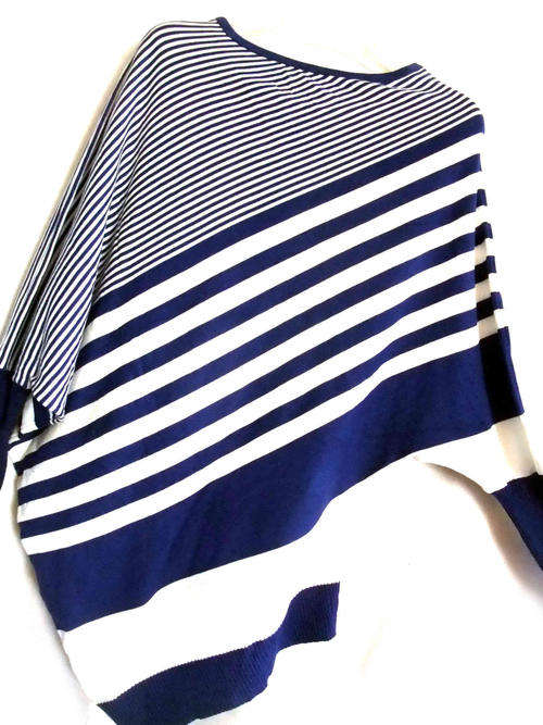 Trendy Unbalanced Long Knitwear Blue/White