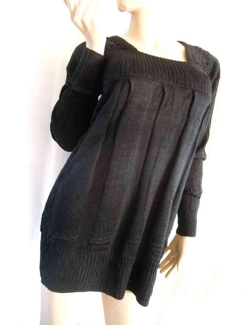 Elegant Wool Knit Dress Black Size 32-38