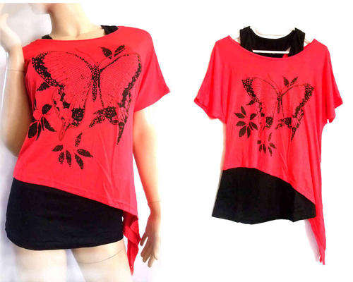 2 Piece High Low Cotton Fashion Top Red/Black 34/36