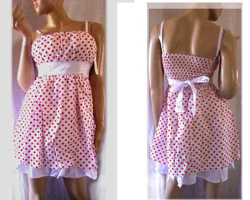 Vintage Style Polka Dot Dress White/Red Size 36/38