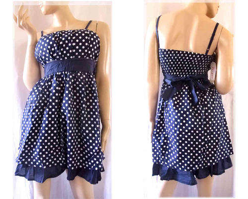 Vintage Style Polka Dot Dress Dark Blue/White Size 30/32