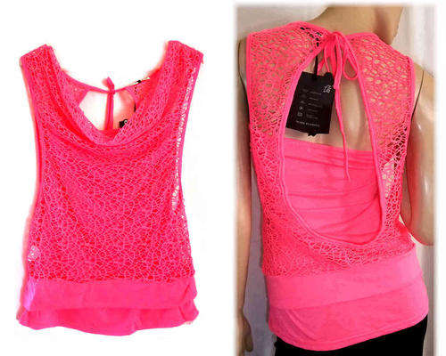 Sexy 2 Piece Neon Pink Net Top Size 30/32
