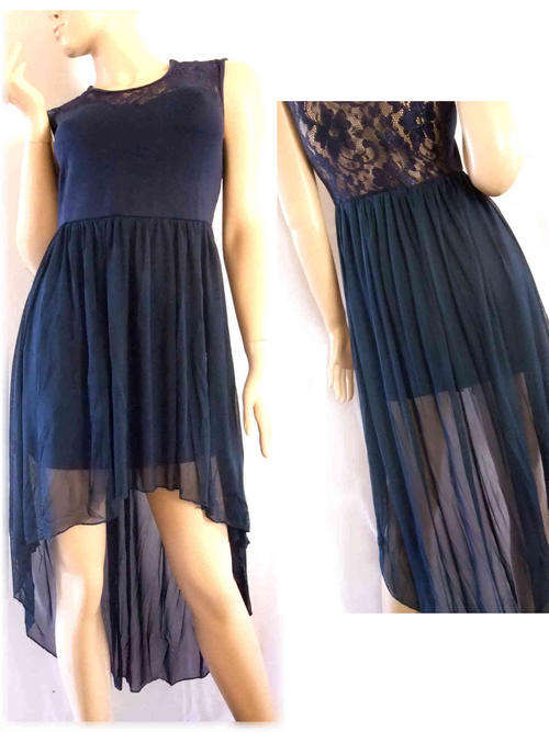 Sexy Elegant High Low Lace Dress Midnight Blue Size 36/38