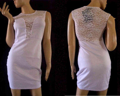 Sexy Lace Short Dress Sleeveless White Size 36/38