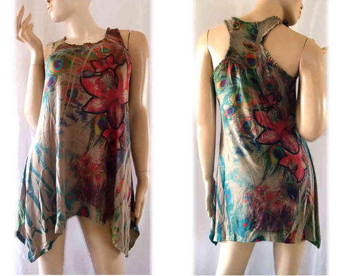 Watercolor Print Handkerchief Cotton Top Size 38/40