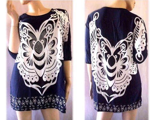 Cotton Blouse Sequins Blackblue Colour One Size 38-42