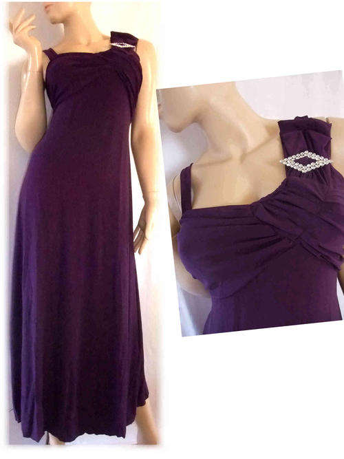 Stunning Evening Dress With Diamante Shoulder Purple Size 36/38
