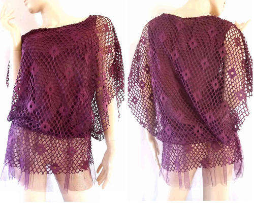 Flutter Sexy Net Sheer Blouse Dark Violet Size 34/36