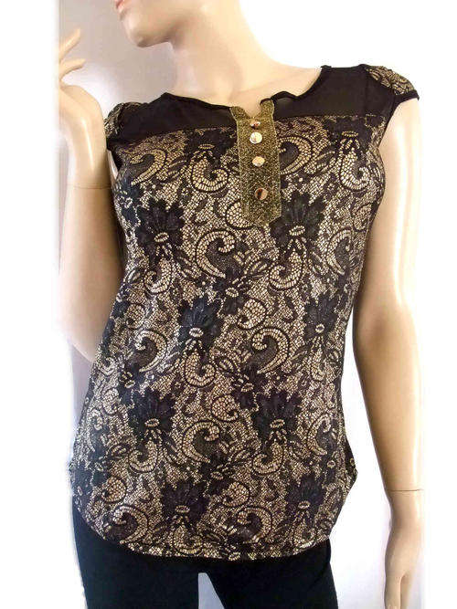 Fabulous Baroque Style Blouse Black/Gold Size 36/38