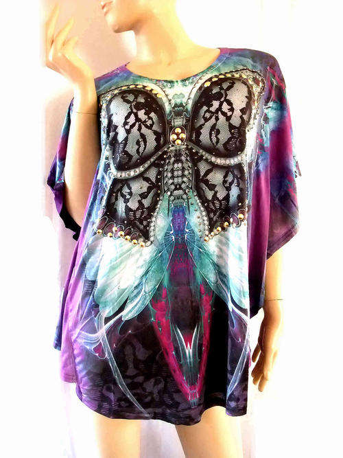 Eye Catching Tunic Top Butterfly Sleeve Sequins Size 40/42