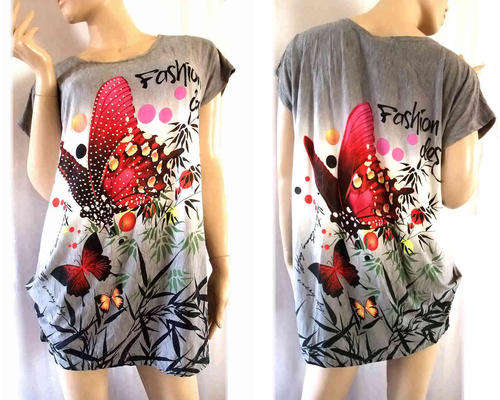 Fashion Design Tunic Top Butterfly Print Sequins 1 Size (36-42)