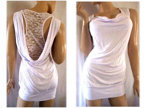 Multi Layered Drop Lace Back White Top/Dress 30/32