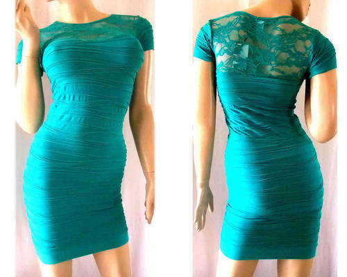 Sexy Lace Bodycon Dress Super Stretchy 1 Size(30-36) Teal