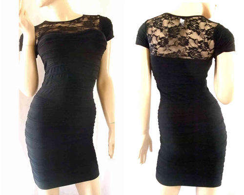 Sexy Lace Bodycon Dress Super Stretchy 1 Size(30-36) Black