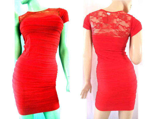 Sexy Lace Bodycon Dress Super Stretchy 1 Size(30-36) Red