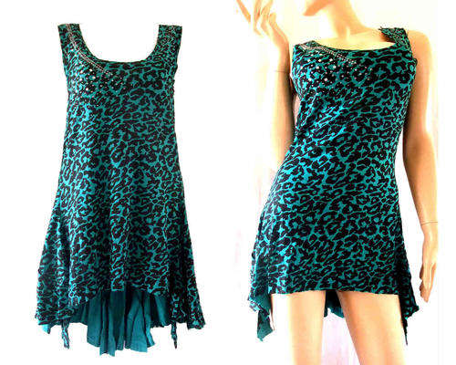 Elegant Must Have High Low Top Dress Sequins Turquoise/Black Size 34/36
