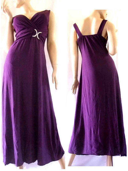 Sexy V-neck Evening Dress With Diamante Dark Purple Size 34/36