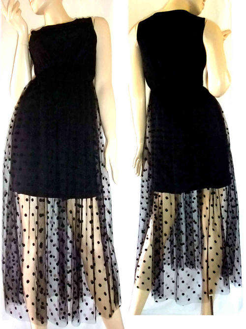Elegant Evening Short Long Dress Cotton Sheer Black Size 30/32