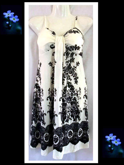Elegant Pretty Amoeba Printed Dress White/Black Size 34/36