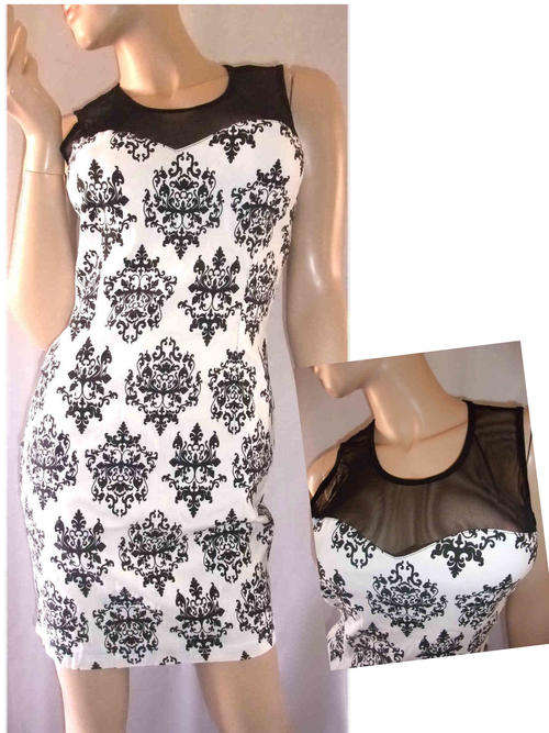 Sexy Sheer Cotton Knee Length Dress Black/White Size 30/32