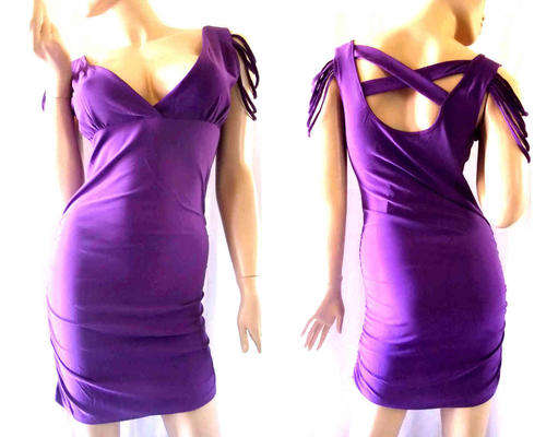 Sexy Tassel Shoulder Cross Back Evening Dress Purple Size 36/38