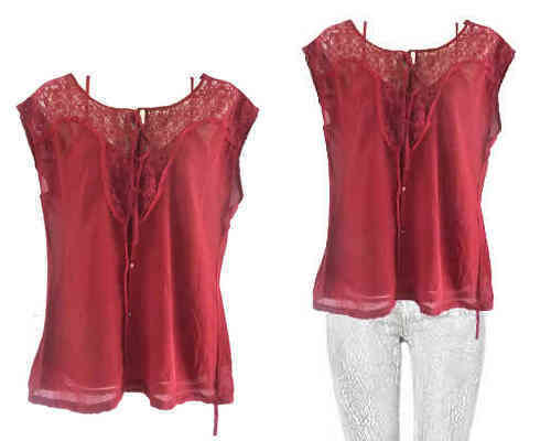 Charlotte Russe Chiffon Blouse Lace W Inner Camisole Maroon Size 38/40