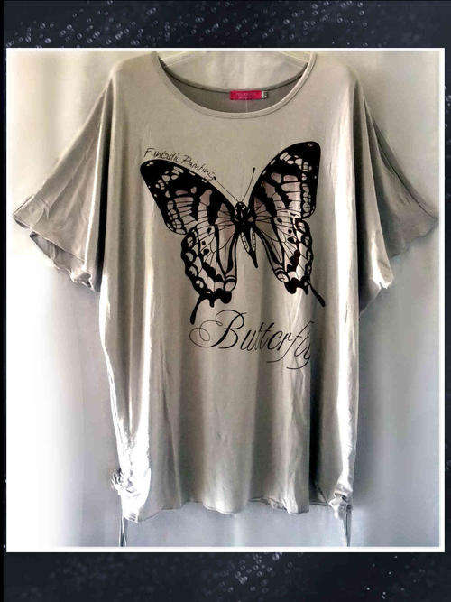 100% Cotton Comfy Butterfly Top Silky Grey Size 38/40