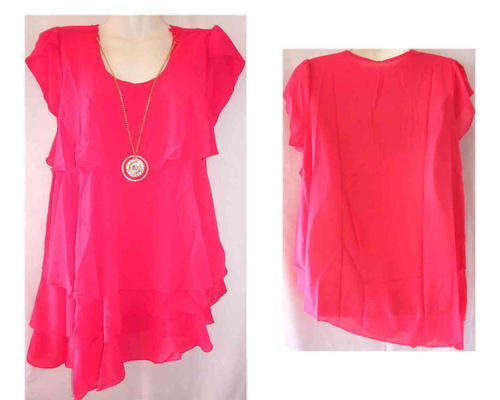 Chiffon Layer Top Diagonal Hem Diamante Necklace Dark Pink Size 38/40