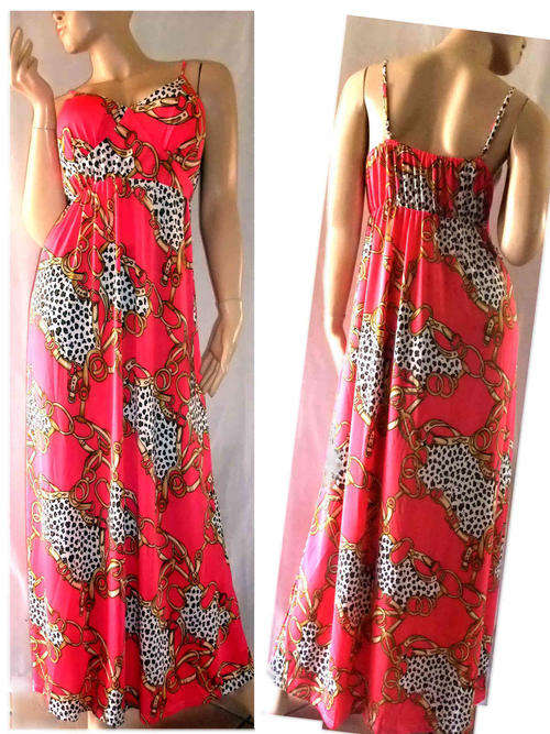 Elegant Pattern Padded Maxi Dress Peach Size 30/32