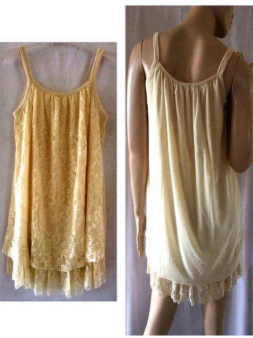 Sexy Lace Sheer Lined Double Layer Cotton Dress 1 Size Wheat