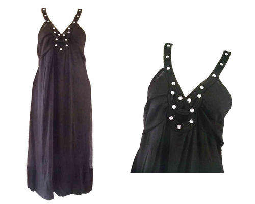 Fashion Sheer Dress Black Diamante Decor Casual&Formal Size 36/38