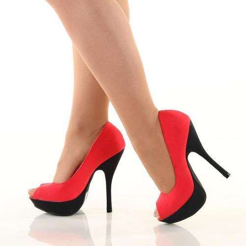 * * Special Offer * * Stunning Peep Toe Platform Red / Black Sizes 3,4,5,6,7,8