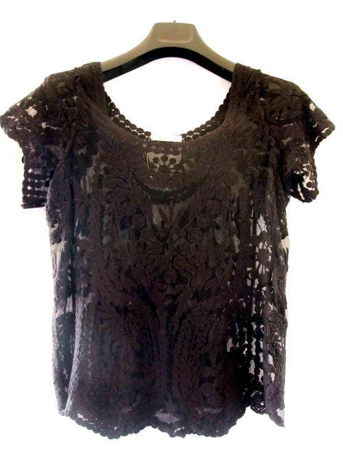 100% Cotton Knit Lace Top Black Size 36-40
