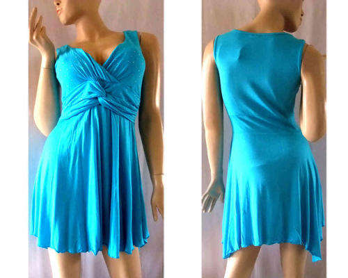 Charming Sexy Twinkle Short Dress/ Top Unbalanced Hem Ocean Blue Size 30/32